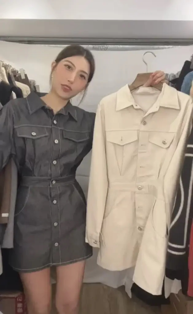 仿牛仔布明線短連身裙