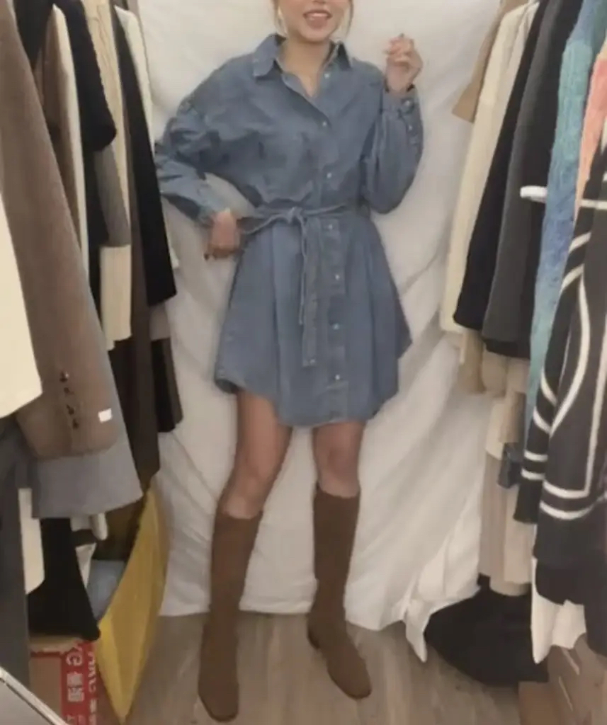 彎腳牛仔綁腰連身裙